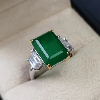 Класически Сребро 925 Пръстен 10x14 мм Emerald Диамант Годишнина Вечерни Пръстени за Жени, Новият Подарък Fine Jewelry