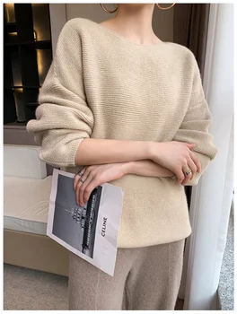 Горещи продажба Класически стил Женски Вълнен Вълнен Пуловер Плътен цвят Слаш врата се Затопли Високо качество пуловери