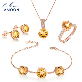 LAMOON Real 925-Sterling-Silver 4БР Jewelry Sets For Women Natural Gemstone Citrine Fine Jewelry Wedding Gift V002-1