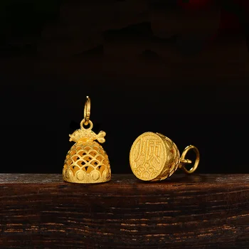 Pure 24-КАРАТОВО Жълто Злато Pendant 3D 999 Gold Hollow Fish Necklace Pendant