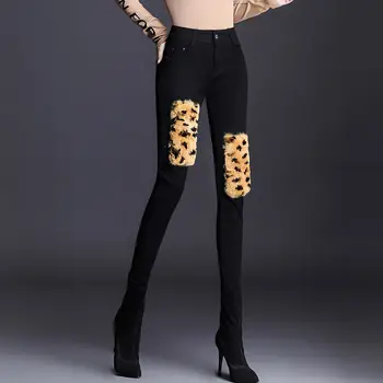 Зимни Дамски Дънки Плюс Кадифе Топли Панталони Модни Универсални Панталони с висока талия 2021 Дамски Панталони Моден Тренд Красотата Панталони