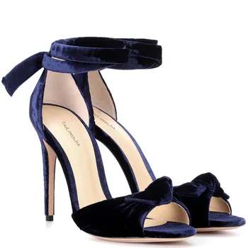 Летни дамски 20121 Розови, сини Кадифени Сандали на висок ток Дамски Модни Банкетная обувки за партита Обувки Лодка на тънък ток Sandalias