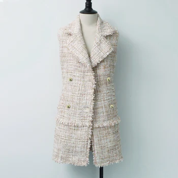 Твидовая яке без ръкави, есенни и зимни дамски якета дамски рисованные лацканы малък аромат дълго яке