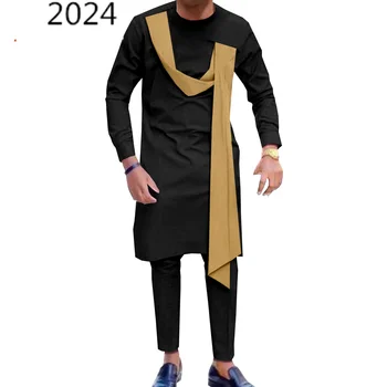 2021 Нова Африканска традиционно Облекло за Мъже С Дълъг Ръкав Дашики Ризи и Панталони Комплект от 2 Теми Племенни Облекло за Сватбеното Парти
