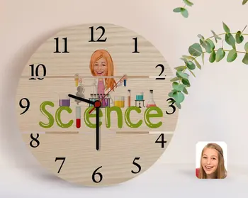 Персонални Дамски наука Учител по естествени науки Карикатура На Автентични дървени поддонные часовници