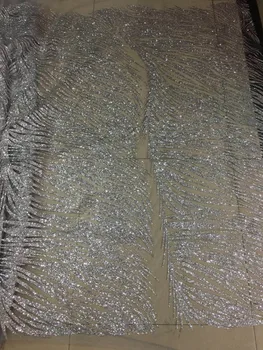 Безплатна доставка в присъствието на 5 ярда CH124# Сребърни вълни флаш прах завързана кърпа за младоженци сватбена рокля/bg-sawing