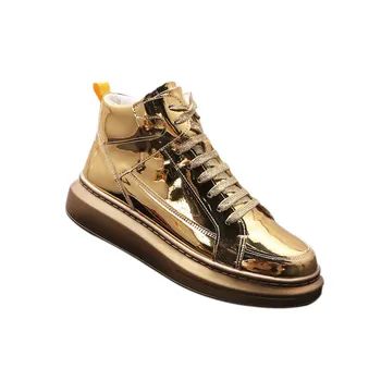 Луксозни Британски Мъжки Златни Ежедневни Удобни Обувки с висок Берцем Модни Сребърни върху платформата На Улични и Хип-Хоп Спортни Zapatos 38-43 ERRFC