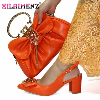 Нов Coming Special Design Italian Women Shoeos Matching Bag Set in Orange Color OffIce Lady Shoes and Bag for Working