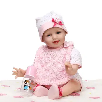 NPK 55CM Happy Girl pink bebe reborn малко Момиче кукла Flexible Handrooted Hair play house toys for children gift