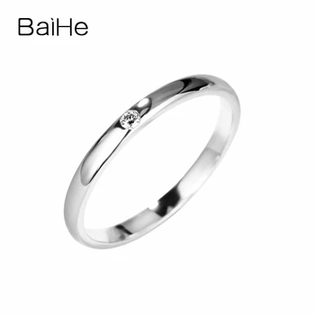BAIHE Solid 14K Бяло Злато About 0.02 ct H/SI Round Natural Diamond Engagement Ring Wedding Band Trendy Fine Jewelry Gift Ring