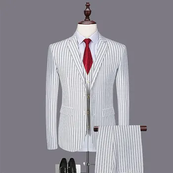 Нова корейска версия намалява трехсекционный приливна мъжки карнавалните костюми host performance dress groom 1899 white P240