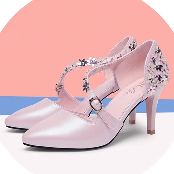 Пролетни Модни Дамски Обувки-лодка на висок ток 8 см, Нови Розови Обувки На тънък ток, Чубрица Вечерни Офис обувки OL, Големи размери M0395