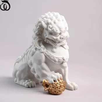 WU ЧЕН LONG Chinese New Лъки White Lion Art Sculpture Сладко Животните Figures Sandstone Занаятите Фън Шуй Home Decorations R6717
