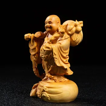 Чемшир 10 13 15 см Скулптура Майтрейя Дърворезба Смеющиеся Статуи на Буда Начало Декор