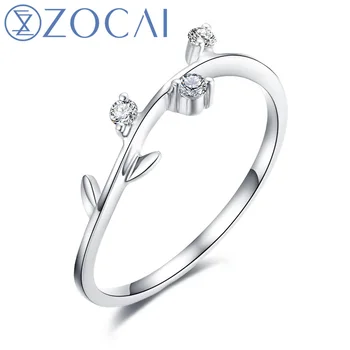 ZOCAI Style Natural Ring 0.08 CT Diamond Ring with Real 18K White Gold (Au750) W06235