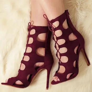 Модни дамски обувки на висок ток, сандали супер високи тънки токчета, с отворени пръсти на кръст женски обикновена ежедневни сандали деколтета най-новите обувки лилаво