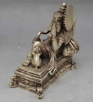 Са Подбрани Старата Ръчна Работа Сребърна Плоча, Мед Индия Богатство Бог Опира Статуя