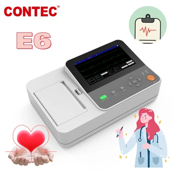 CONTEC E6 Digital 12 Channel/Lead ЕКГ+PC Sync software Color HD Display Touch Screen Electrocardiograph ECG Machine