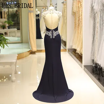 H&S СВАТБЕНА тъмно синьо вечерна рокля елегантна abendkleider абитуриентски рокли 2020 vestidos de fiesta Мъниста Fromal Dress
