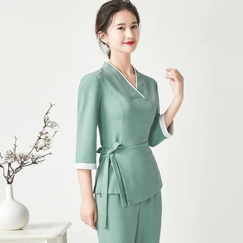 2022 нов корейски стил професионален спа униформи салон за красота работно облекло есен-зима дълъг средния ръкав сауна спа униформи
