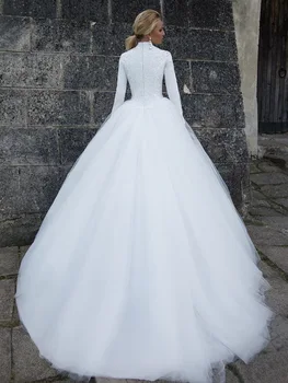 сватбена рокля елегантна сватбена рокля трапецовидна форма на бяло на официалното рокля сватбена рокля vestidos de новия 2021 с дълъг ръкав