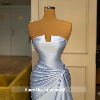 Abendkleider Real Picture Prom Dresses Mermaid Long Sky Blue, Satin Плиссированное Дубай Официална Вечерна Рокля От 2021 New Robes De Bal