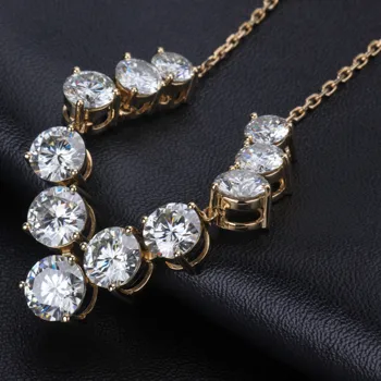 Starsgem конфигуриране на Луксозни 18 k Жълто Злато през Цялата Муассанит Diamond Дълга Висулка, Верижки И Колиета Романтична Сватба подаръци За Жени