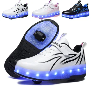 Детска Автоматична Led Светещ Обувки Heelys с Подсветка на Двойни Ролери Спорт на Открито С Колела за Деца, Момчета, Момичета