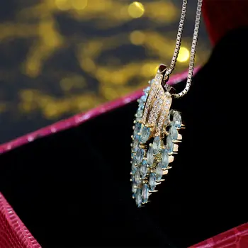 18Kt Жълто Злато Син Топаз Диамант Висулки 750 Златен Скъпоценен Камък на Медальон Бижута за Жени, Подарък За Рожден Ден E00153A