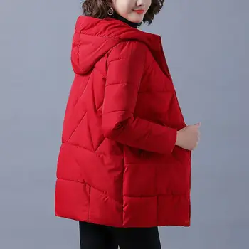 2021 Новият Есенно-Зимния Кратък Пуховик Женски Корейски Случайни Безплатни Голям Размер, Плътен Цвят С Качулка Гъст Топло Памучно Палто