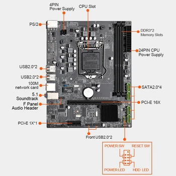P55 Планинска дънната Платка е PCI-E1X до USB2.0 GPU Слот LGA1156 Поддръжка на DDR3 DIMM дънната Платка на Компютъра