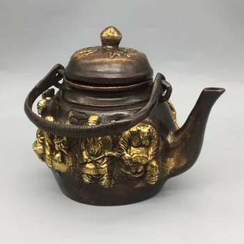 Китайски Стар бронзов 8 Безсмъртен Чайник ,Добро Състояние,Домашно Артистична Декорация на Метални Занаяти,Античен Гърне