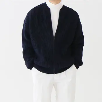 Demisezonnyj Корейски Вязаный Жилетка За Мъжете С Дълъг Ръкав с Цип Пуловер Ежедневното За Мъже на S Oversize Пуловер Xxxl 4xl Свободни Мъжки Трикотаж