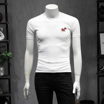 Цветя Печат Дизайнерска тениска от 2021 Пролет Лято Змия Бродерия Къс Ръкав Мъжки тениски Черно Бели Тениски 5XL 9229