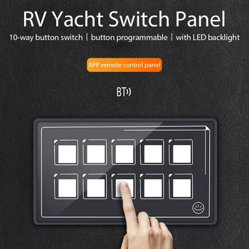 Автомобилен Морски Водоустойчив Модифициран Ключ RV Панел Bluetooth приложението Control Kit 10 Gang LED Light Display Switch Panel