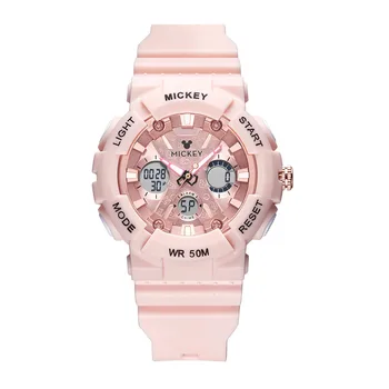 Disney Original Women Sport Dual Dispaly Micky Mouse 3D Стерео уредба, ABS Case Multi Function Stop Watch Youth Lady Момиче Montre Femme