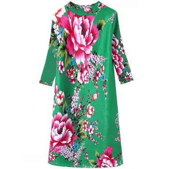 2021 есента модно рокля трапецовидна форма с принтом miyake плиссированное с голям цветен шал яка подпора и ръкав три четвърти от свободното си тънката рокля folda