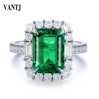 VANTJ Real 10K Gold Rings Sterling Lab Grown Emerald 