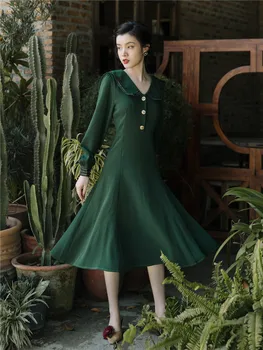 2020 нова мода дамски дрехи Питър Пан Яка Винтажное рокля