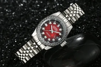 28MM SANGDO Black - red dial Automatic Self-Wind movement Висококачествени луксозни дамски часовник Механичен часовник 029S