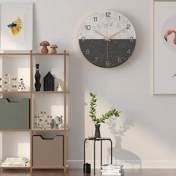 Модерен минималистичен творчески часовници мраморна текстура метал хол безшумни стенни часовници