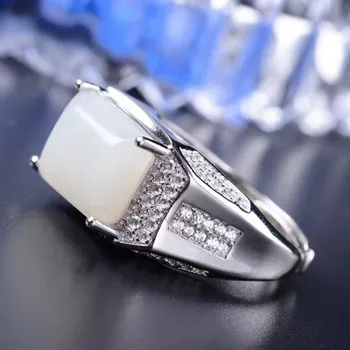 Сега s925 чисто сребро, естествен бял нефрит мъжки пръстен Овце мазнини нефрит регулируема нов човек длъжни пръстен за мъже подкрепа за идентификация
