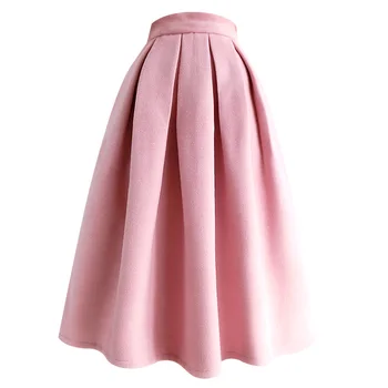Златната коприна зимни розова вълнена пола за балната зала рокли дамски дебела принцеса чадър празнична пола дебела