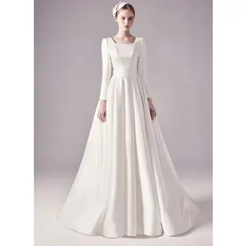 2021 луксозно качествено една модерна женствена рокля с квадратни деколтета high-end white satin секси без гръб temperament elegant slim wedding dress
