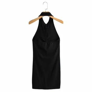 Lady без гръб Buttons Bodycon Women Dress 2021 New Sleeveless Turn-down Collar Party Dresses Секси Elegant Fashion Vestidos