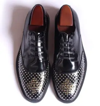 Нова мъжки обувки с нитове, черна мъжки обувки, ежедневни обувки sprot, луксозна пролет-есен обувки дантела